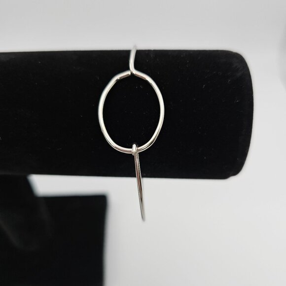 Womens Sterling Silver Oval Loop Adjustable Bangle Bracelet Minimalist Simple - Picture 1 of 13